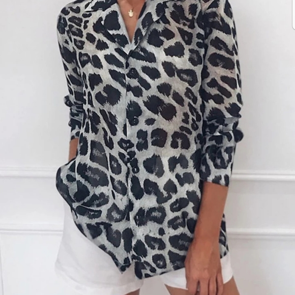 LEOPARD PRINT LONG SLEEVE BLOUSE - Picture 3 of 6
